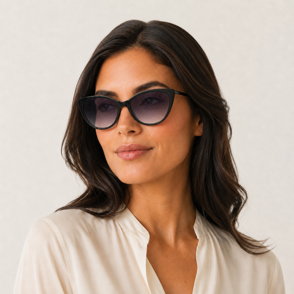 Mujer usando lentes de sol negros Aurora Ovadia